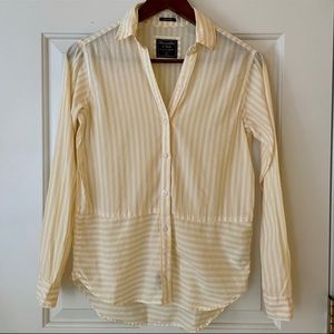 Abercrombie yellow and white striped boyfriend button up